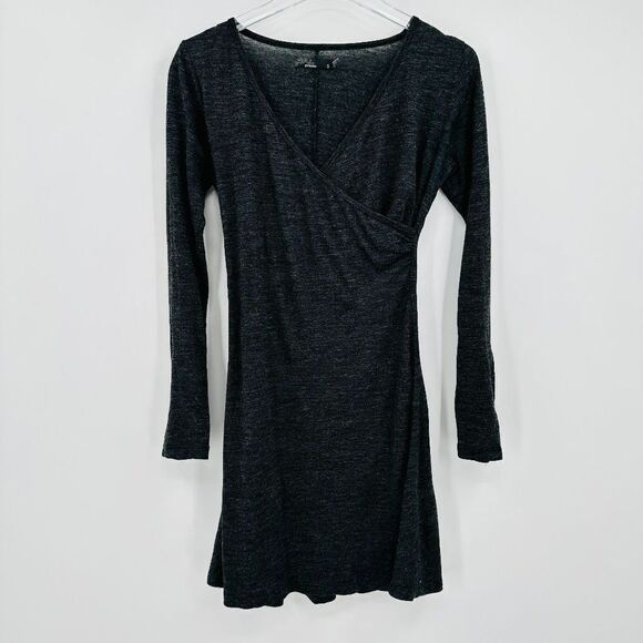 Prana Size Small Charcoal Gray Long Sleeve Wool Blend Nadia Dress Faux Wrap - Picture 1 of 9